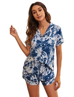 Women's Sleepwear Satin Short Sleeve Shirt and Shorts Pajama Set