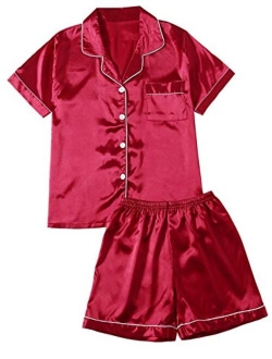 Women's Sleepwear Satin Short Sleeve Shirt and Shorts Pajama Set