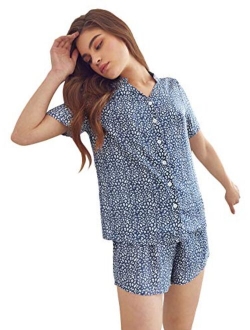 Women's Sleepwear Satin Short Sleeve Shirt and Shorts Pajama Set