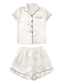 Women's Sleepwear Satin Short Sleeve Shirt and Shorts Pajama Set