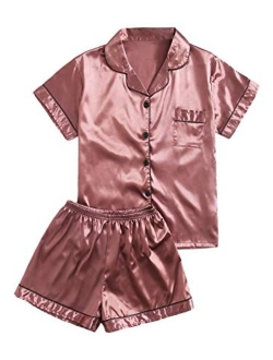 Women's Sleepwear Satin Short Sleeve Shirt and Shorts Pajama Set