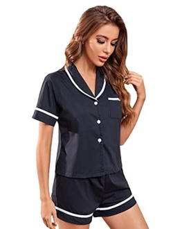 Women's Sleepwear Satin Short Sleeve Shirt and Shorts Pajama Set