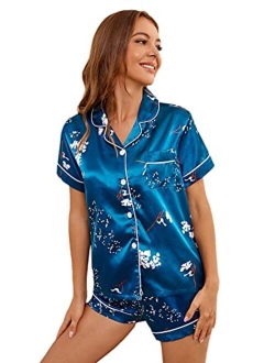 Women's Sleepwear Satin Short Sleeve Shirt and Shorts Pajama Set