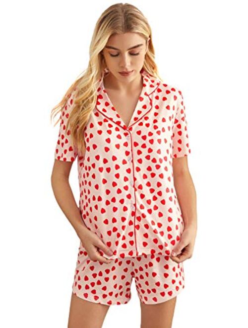 WDIRARA Women's Sleepwear Satin Short Sleeve Shirt and Shorts Pajama Set