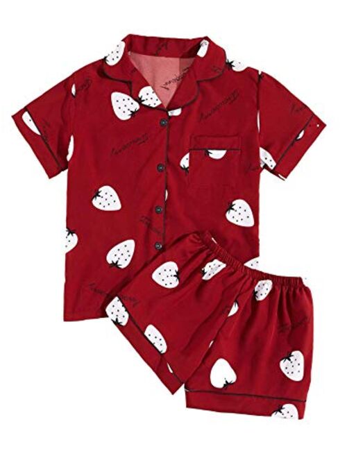 WDIRARA Women's Sleepwear Satin Short Sleeve Shirt and Shorts Pajama Set