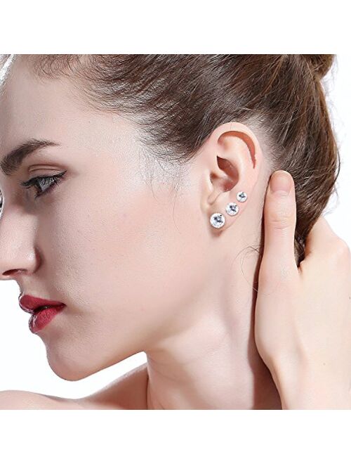 K&Q 6 Pair Stainless Steel Mens Womens Stud Earrings Set Black and Clear Round Cubic Zirconia Inlaid Pierced Hypoallergenic 3-5mm(12PCS,3 Pairs Black,3 Pairs Clear)