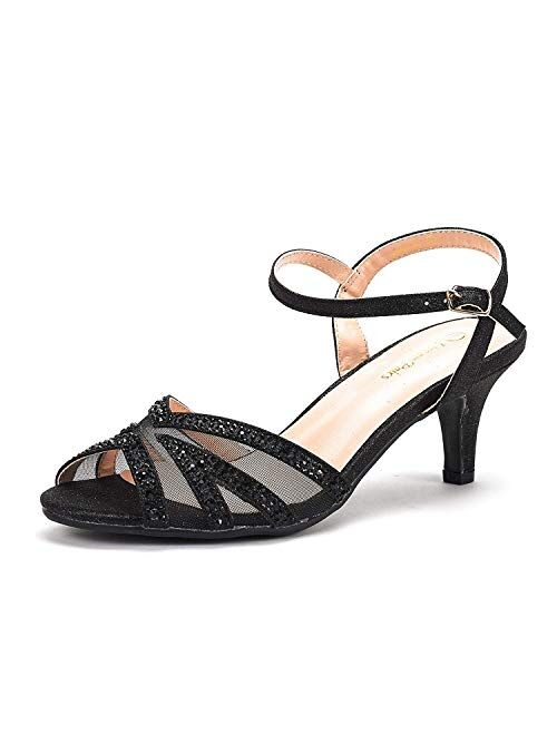 DREAM PAIRS Women's Nina Low Heel Pump Sandals