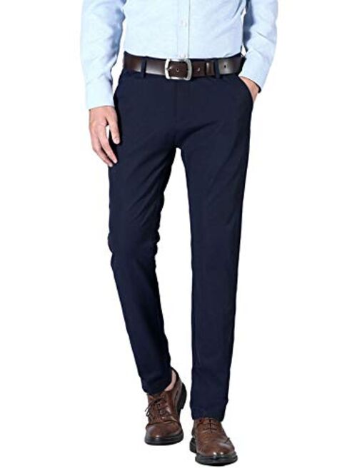 Plaid&Plain Men’s Slim Fit Dress Pants Stretch Dress Pants