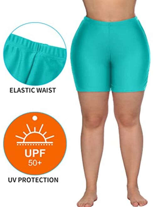 ATTRACO Womens Plus Size Swim Shorts High Waisted Swimsuit Shorts Boyleg Swim Bottoms