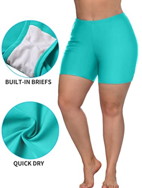 ATTRACO Womens Plus Size Swim Shorts High Waisted Swimsuit Shorts Boyleg Swim Bottoms