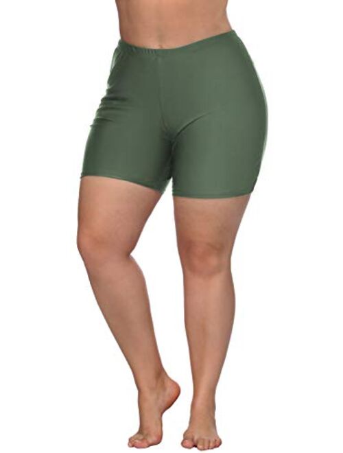 ATTRACO Womens Plus Size Swim Shorts High Waisted Swimsuit Shorts Boyleg Swim Bottoms