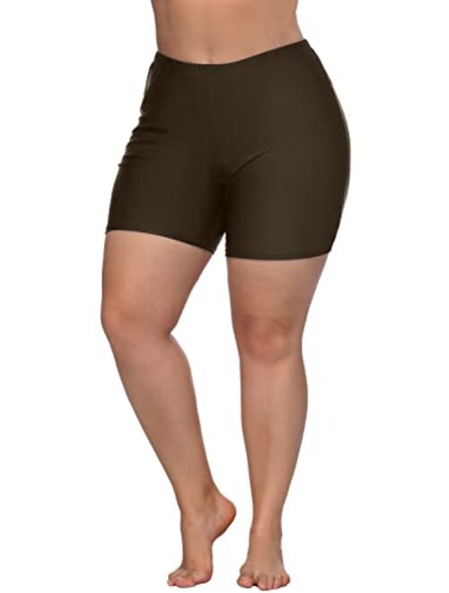 ATTRACO Womens Plus Size Swim Shorts High Waisted Swimsuit Shorts Boyleg Swim Bottoms