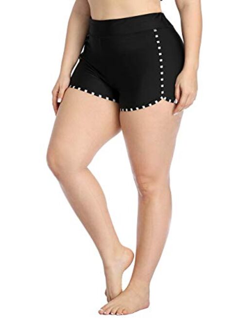 ATTRACO Womens Plus Size Swim Shorts High Waisted Swimsuit Shorts Boyleg Swim Bottoms