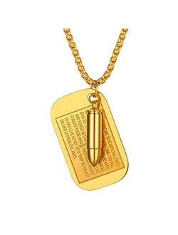 Richsteel Hip Hop Military Army Style Carbon Fiber/Bible/Bullet Dog Tags Pendant Necklace for Men Women Stainless Steel/18K Gold Plated Personalized ID/Name Jewelry (with