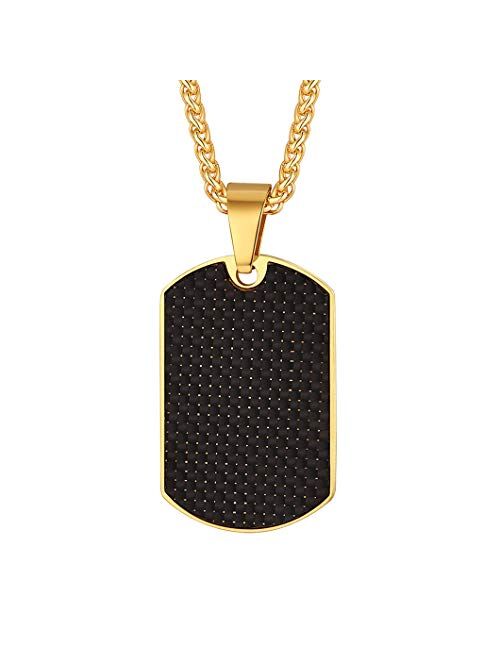 Richsteel Hip Hop Military Army Style Carbon Fiber/Bible/Bullet Dog Tags Pendant Necklace for Men Women Stainless Steel/18K Gold Plated Personalized ID/Name Jewelry (with