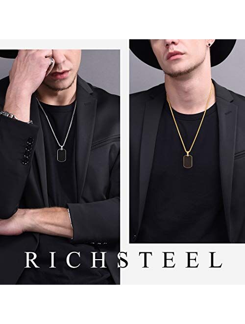 Richsteel Hip Hop Military Army Style Carbon Fiber/Bible/Bullet Dog Tags Pendant Necklace for Men Women Stainless Steel/18K Gold Plated Personalized ID/Name Jewelry (with