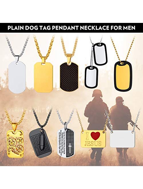 Richsteel Hip Hop Military Army Style Carbon Fiber/Bible/Bullet Dog Tags Pendant Necklace for Men Women Stainless Steel/18K Gold Plated Personalized ID/Name Jewelry (with