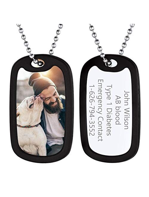 Richsteel Hip Hop Military Army Style Carbon Fiber/Bible/Bullet Dog Tags Pendant Necklace for Men Women Stainless Steel/18K Gold Plated Personalized ID/Name Jewelry (with