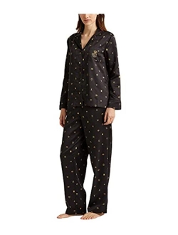 LAUREN RALPH LAUREN Long Sleeve Notch Collar Satin PJ Set