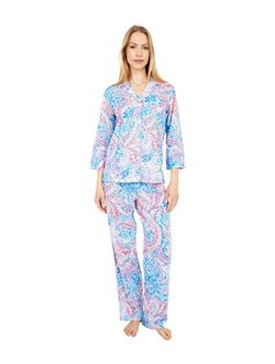 LAUREN RALPH LAUREN 3/4 Sleeve Notch Collar Long Pants PJ Set