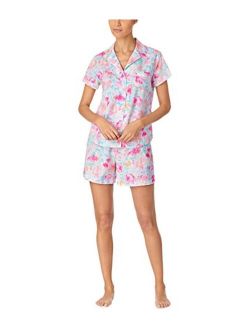 LAUREN RALPH LAUREN Classic Wovens Short Sleeve Notch Collar Boxer Pajama Set