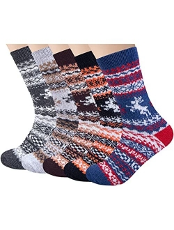 Loritta Pack of 5 Womens Winter Socks Warm Thick Knit Wool Soft Vintage Casual Crew Socks Gifts