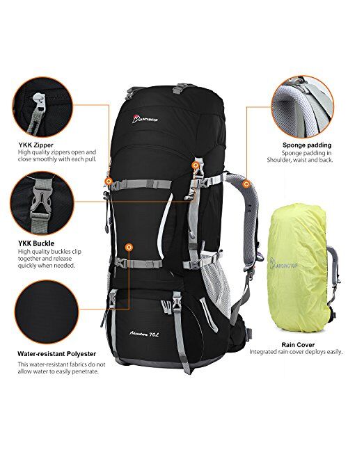 MOUNTAINTOP 70L/75L Internal Frame Hiking Backpack for Men Women with Rain Cover