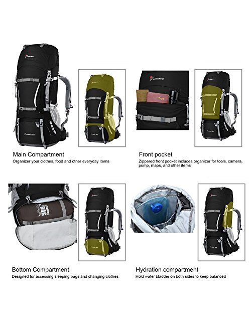 MOUNTAINTOP 70L/75L Internal Frame Hiking Backpack for Men Women with Rain Cover