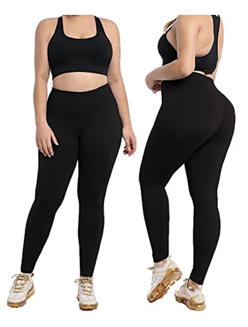 MOREFEEL Plus Size Leggings for Women-Stretchy X-Large-4X Tummy Control High Waist Spandex Workout Black Yoga Pants