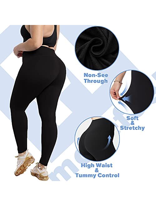 MOREFEEL Plus Size Leggings for Women-Stretchy X-Large-4X Tummy Control High Waist Spandex Workout Black Yoga Pants