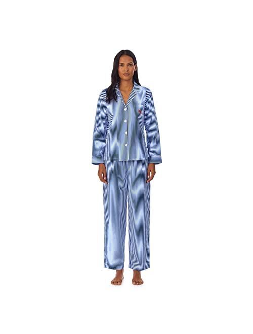 Polo Ralph Lauren LAUREN RALPH LAUREN Cotton Woven Long Sleeve Notch Collar PJ Set Blue Stripe XL (US 16-18)