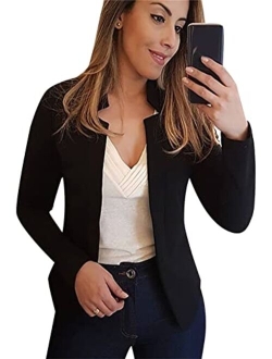 YMING Womens Open Front Work Blazer Casual Long Sleeve Office Jacket Solid Color Short Cardigans