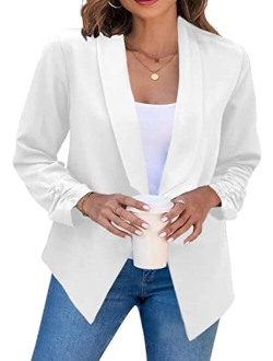 YMING Womens Open Front Work Blazer Casual Long Sleeve Office Jacket Solid Color Short Cardigans