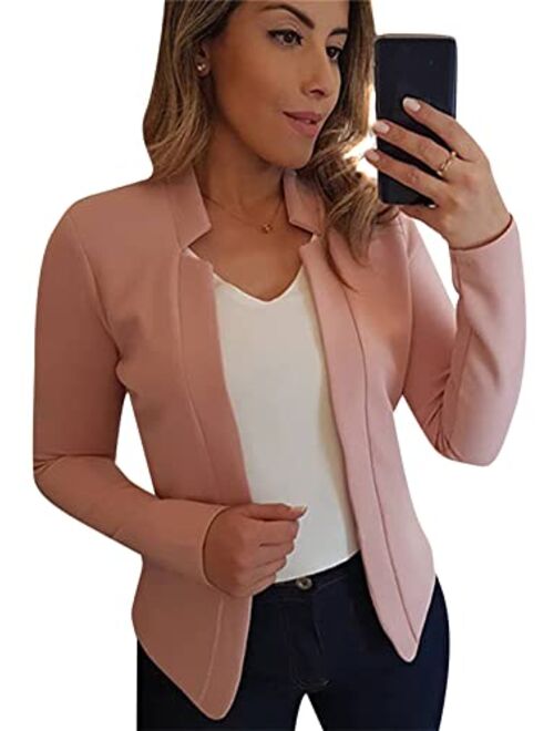 YMING Womens Open Front Work Blazer Casual Long Sleeve Office Jacket Solid Color Short Cardigans