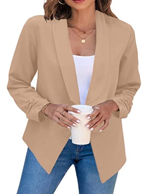 YMING Womens Open Front Work Blazer Casual Long Sleeve Office Jacket Solid Color Short Cardigans