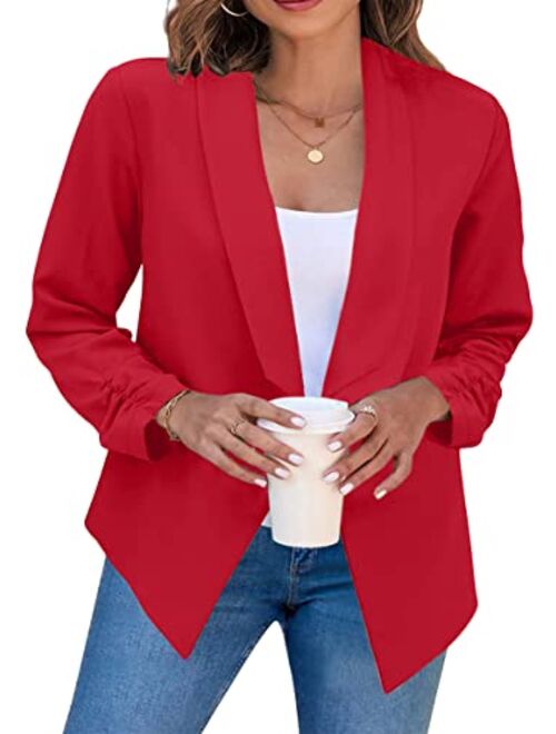 YMING Womens Open Front Work Blazer Casual Long Sleeve Office Jacket Solid Color Short Cardigans