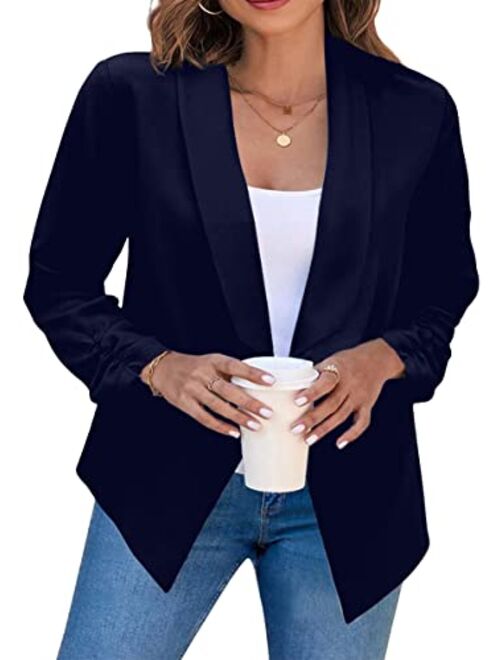 YMING Womens Open Front Work Blazer Casual Long Sleeve Office Jacket Solid Color Short Cardigans