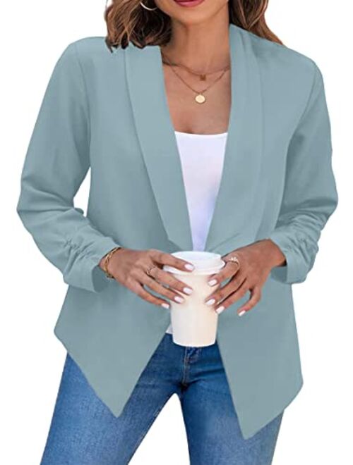 YMING Womens Open Front Work Blazer Casual Long Sleeve Office Jacket Solid Color Short Cardigans