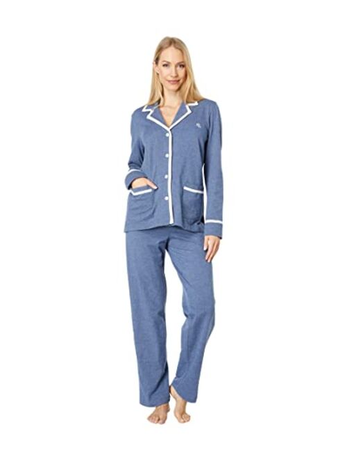 Polo Ralph Lauren LAUREN RALPH LAUREN Long Sleeve Notch Collar PJ Set Heather Blue MD (US 8-10)