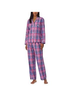 LAUREN RALPH LAUREN Cotton Woven Long Sleeve Notch Collar PJ Set Pink Plaid LG (US 12-14)