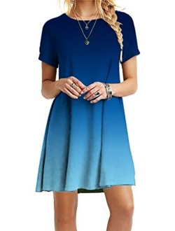 YMING Womens Casual Short Sleeve Ombre Dress Summer Loose Fit T-Shirt Sundress Gradient Swing Dresses Plus Size