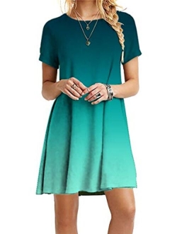 YMING Womens Casual Short Sleeve Ombre Dress Summer Loose Fit T-Shirt Sundress Gradient Swing Dresses Plus Size