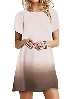 YMING Womens Casual Short Sleeve Ombre Dress Summer Loose Fit T-Shirt Sundress Gradient Swing Dresses Plus Size