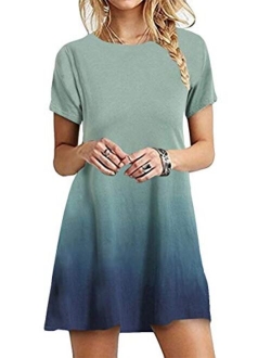 YMING Womens Casual Short Sleeve Ombre Dress Summer Loose Fit T-Shirt Sundress Gradient Swing Dresses Plus Size