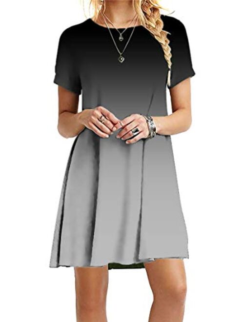 YMING Womens Casual Short Sleeve Ombre Dress Summer Loose Fit T-Shirt Sundress Gradient Swing Dresses Plus Size