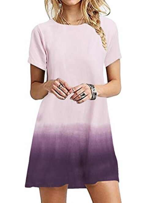 YMING Womens Casual Short Sleeve Ombre Dress Summer Loose Fit T-Shirt Sundress Gradient Swing Dresses Plus Size