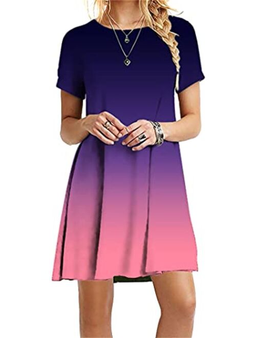 YMING Womens Casual Short Sleeve Ombre Dress Summer Loose Fit T-Shirt Sundress Gradient Swing Dresses Plus Size