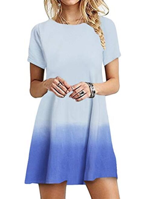 YMING Womens Casual Short Sleeve Ombre Dress Summer Loose Fit T-Shirt Sundress Gradient Swing Dresses Plus Size