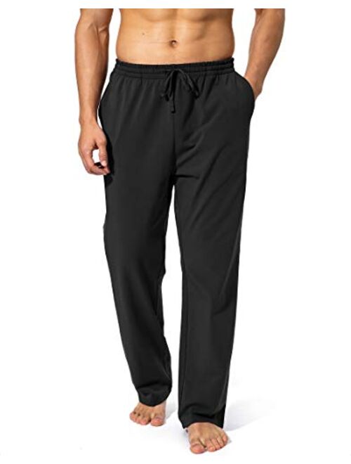 Pudolla Men's Cotton Yoga Sweatpants Athletic Lounge Pants Open Bottom Casual Jersey Pants for Men with Pockets