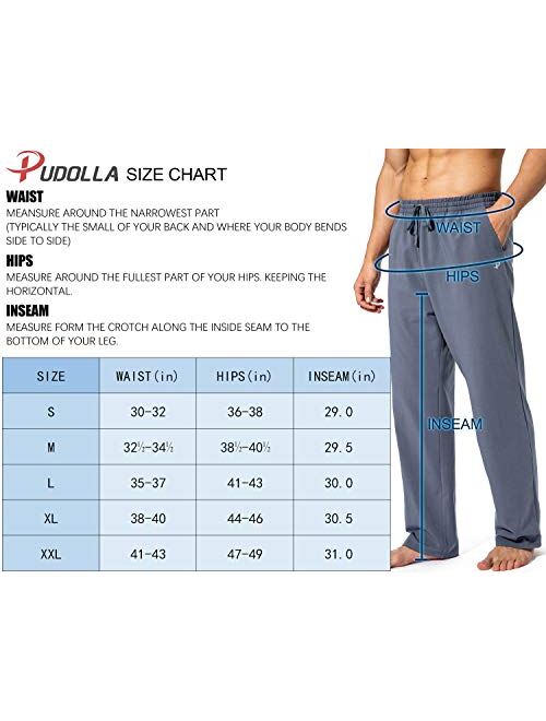 Pudolla Men's Cotton Yoga Sweatpants Athletic Lounge Pants Open Bottom Casual Jersey Pants for Men with Pockets